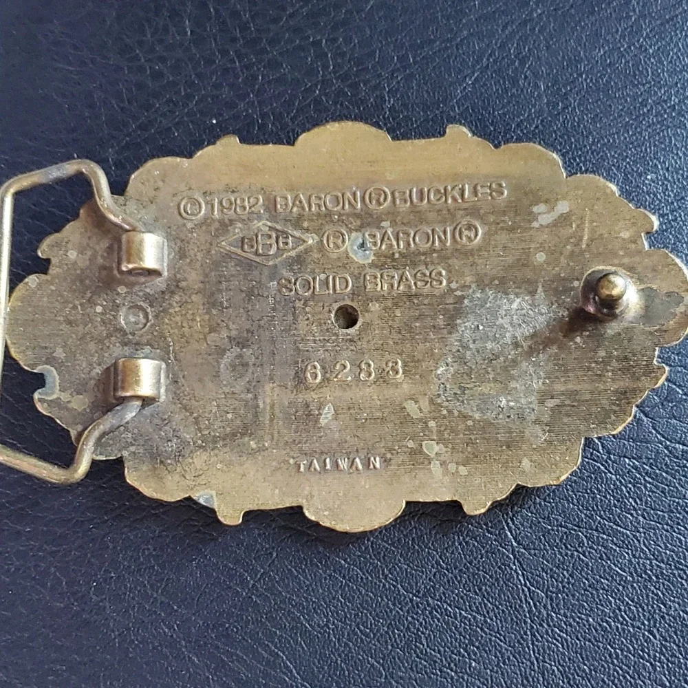 Vintage 1982 Baron Buckles Solid Brass Bull Head Belt Buckle Ornate Rancher